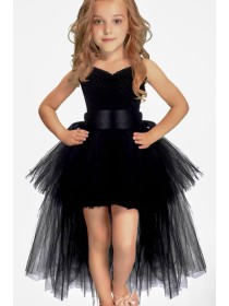 Чорна дитяча ошатна сукня-пачка фатин зі шлейфом